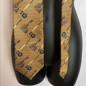 Bob Timberlake Fishing Rod and Net Gold Yellow Silk Necktie Tie